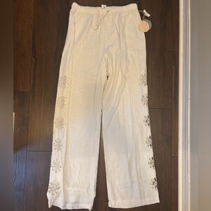 Camila Coelho Textured Eyelet Linen Pants